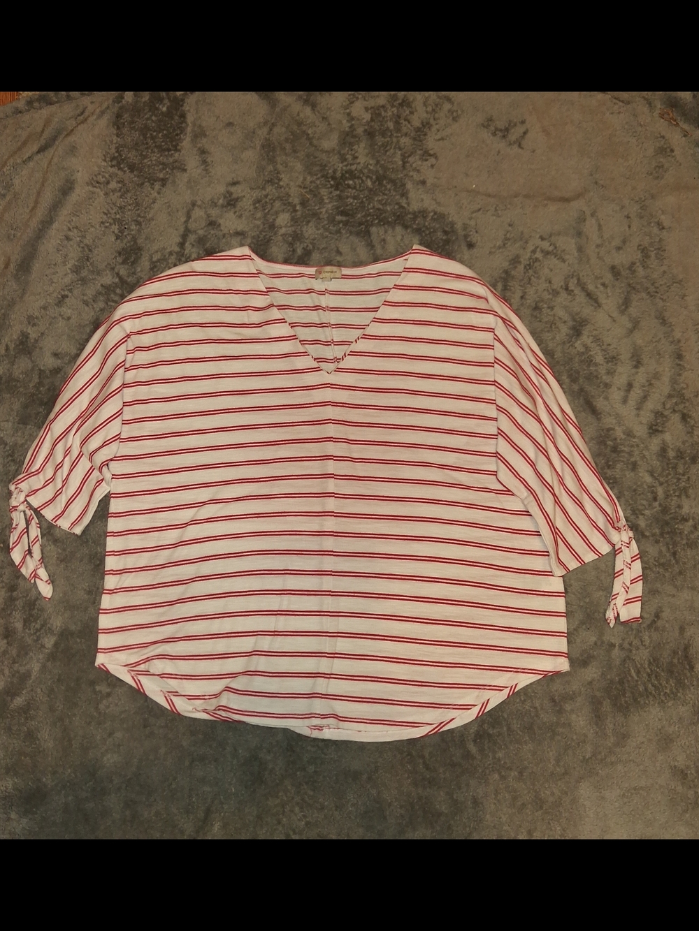 Women's Cremieux  V-Neck Red White Striped Tie-Sleeve Top Size Medium